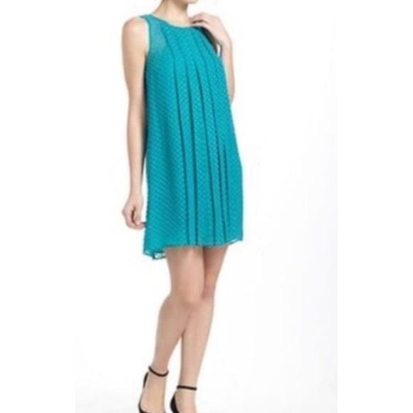 SACHIN + BABI Dress Size 0 Silk Cotton Mini Lined Green Blue Dots Shift - Picture 1 of 6